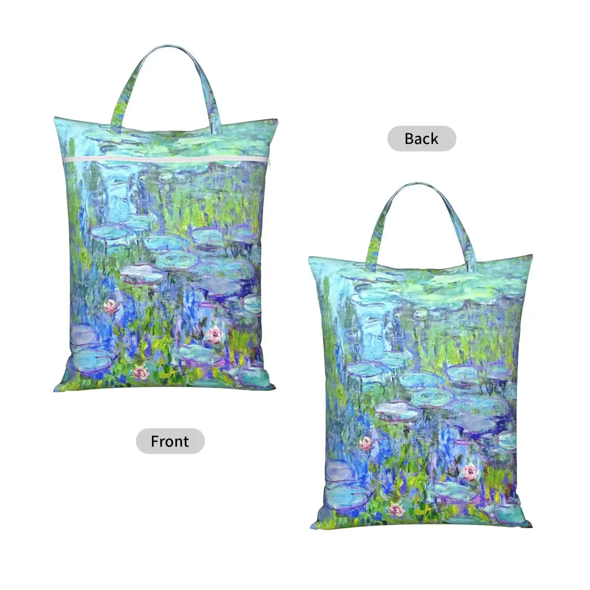 Female Long Water Lilies Claude Monet Travel Laundry Bag Waterproof Reusable Dirty Clothes Pouch Gym Vacation Washing Basket
