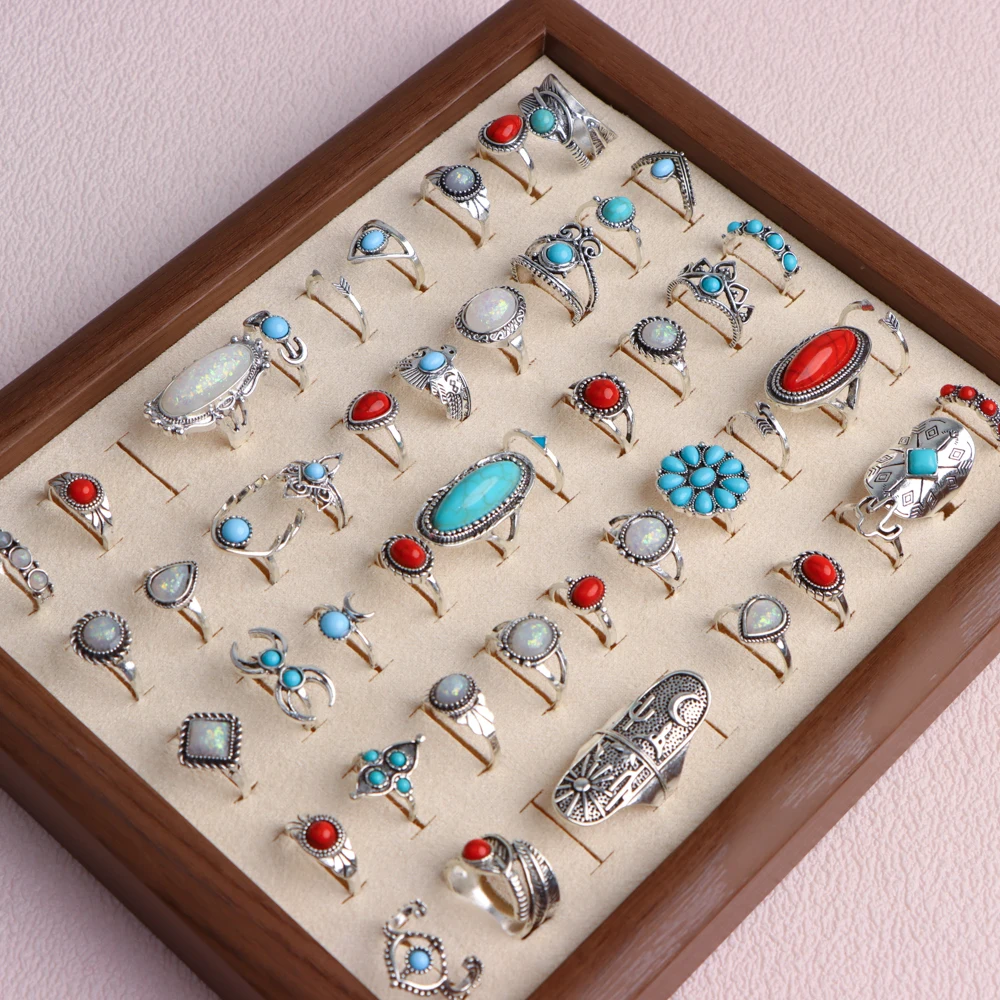 20/30/قطعة/الوحدة موضة بوهيميا الحجر الطبيعي متعدد الألوان أصابع خواتم للنساء مزيج نمط خمر مجوهرات اكسسوارات هدايا الحفلات #3