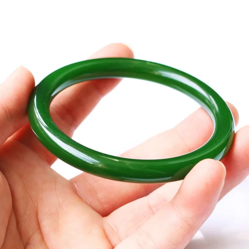 

Natural Chinese Green Jasper Hand-carved Bracelet Fashion Jewelry Spinach Thin Round Nephrite Jade Bracelet for Girls and Mother