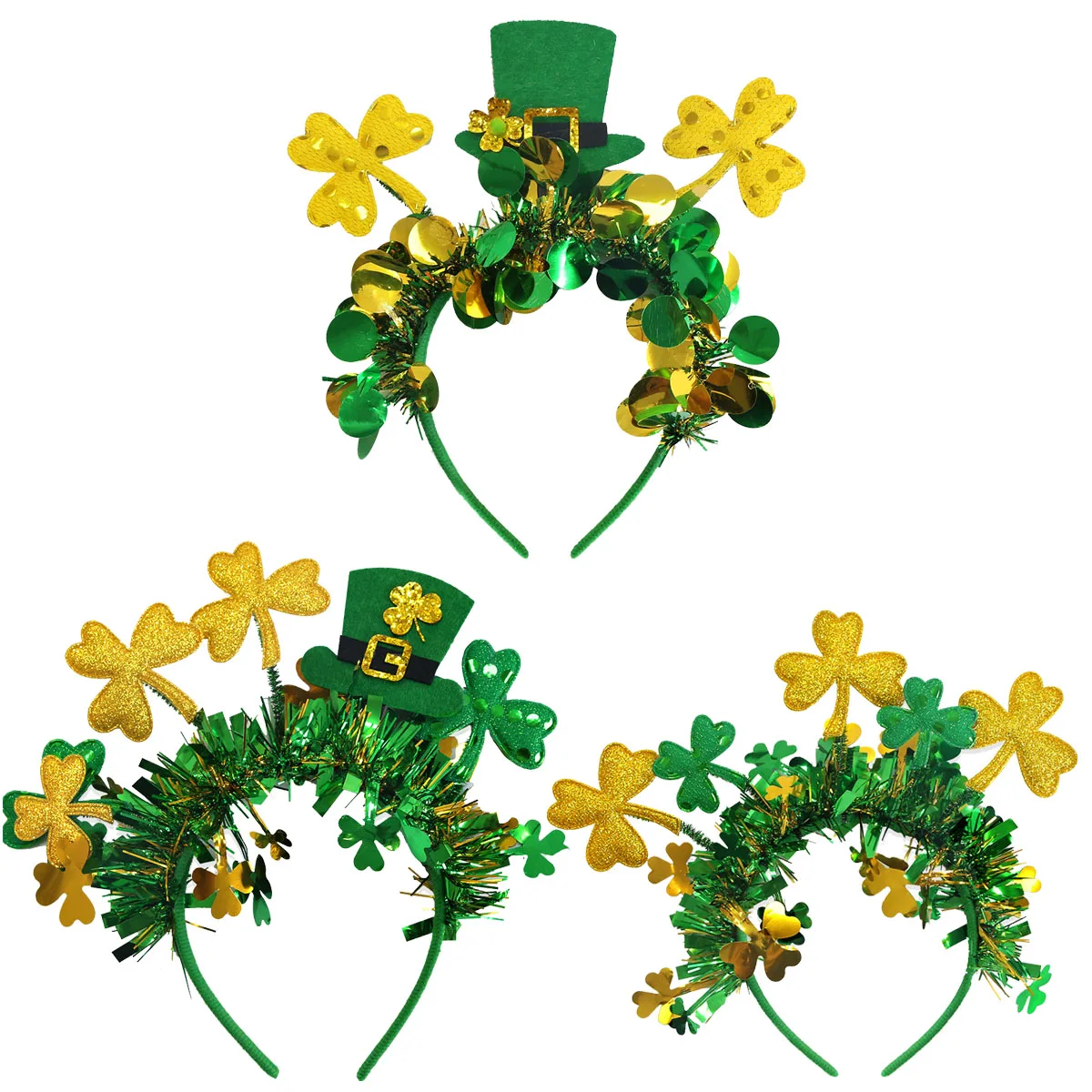 

Lucky Shamrock Green Hat Headband with Gold Green Glitter & Shamrock - Themed Party Hair Accessory