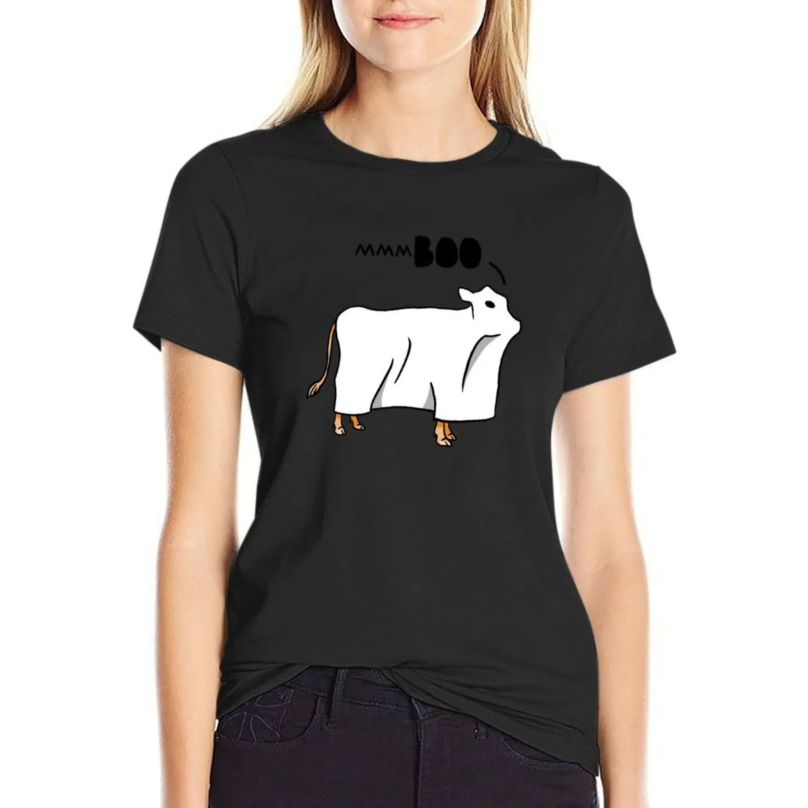 

Scary Halloween Ghost Cow T-Shirt summer top animal print shirt for girls summer clothes graphic t-shirts for Women