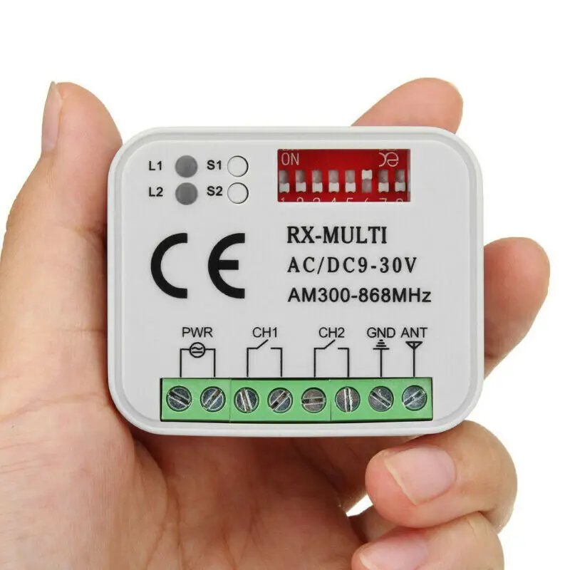 Universal Garage Door Remote Control Receiver 2 CH Controller Switch For 433 868 MHz Transmitter RX Multi Frequency 300-900MHz