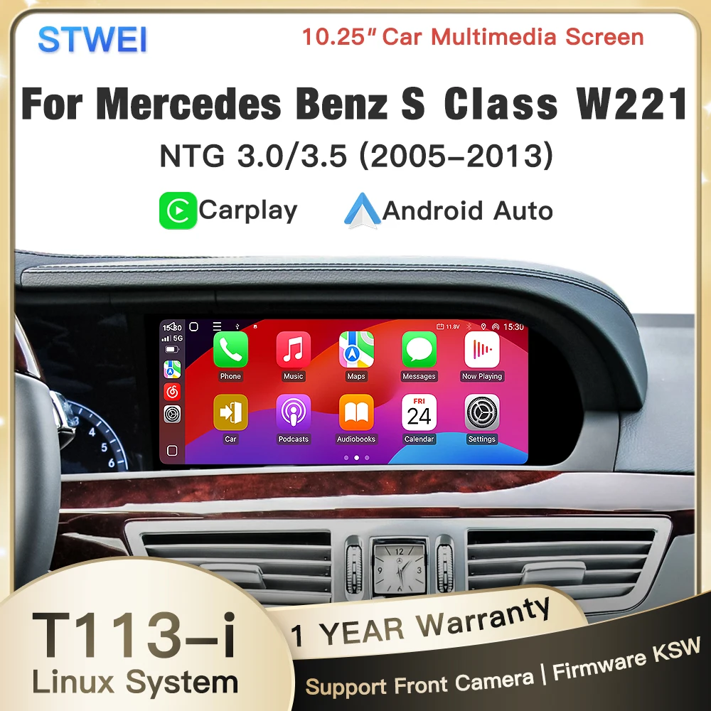 Stwei 10.25 Linux OEM Car Style Screen For Mercedes Benz S Class W221 V221 S350 S400 Wireless CarPlay Android Auto Video Players
