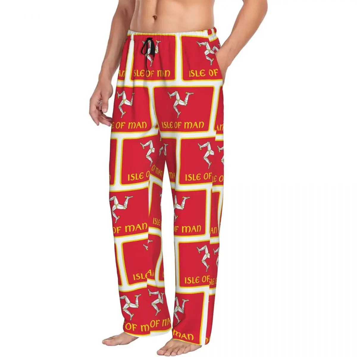Custom Isle Of Man Motorcycle Racing Pajama Pants Men Sleepwear Sleep Lounge Bottoms with Pockets
