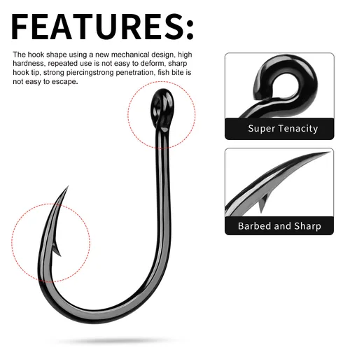 Imagen 2 del producto Anzuelos de pesca con forma de ojo de tubo de púas de acero rico en carbono, 10 Uds., con anillado, Surf en agua salada, roca para pesca en el mar, pez de juego grande en alta mar 