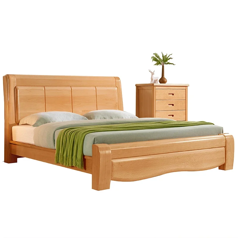 

Beech all-solid wood bed, master bedroom high-end atmospheric bed, thickened logs