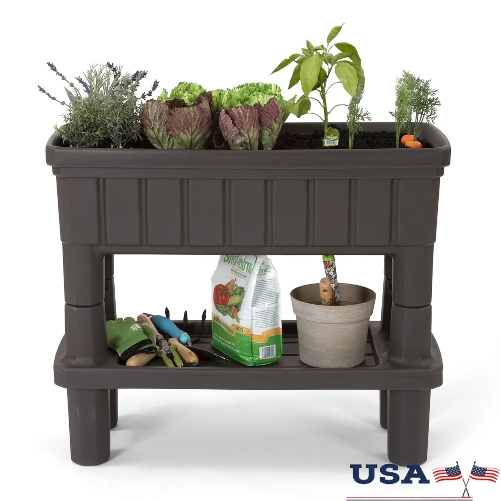 

Raised Large Planter Box Outdoor Garden with Storage Durable Weather Resistant Plastic Easy Assembly Elevated Gardening Box