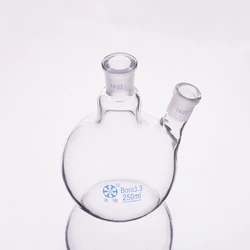 FAPE Two-necked flask oblique shape, With two necks standard ground mouth 25mL-50mL-250mL 14/23, Two-necked flat bottom flask