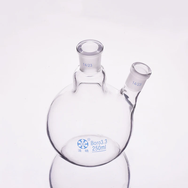 FAPE Kolba dwukolorowa o ukośnym kształcie, z dwoma szyjkami, standardowym uziemieniem 25 ml-50 ml-250 ml 14/23, kolba z płaskim dnem z dwoma szyjkami