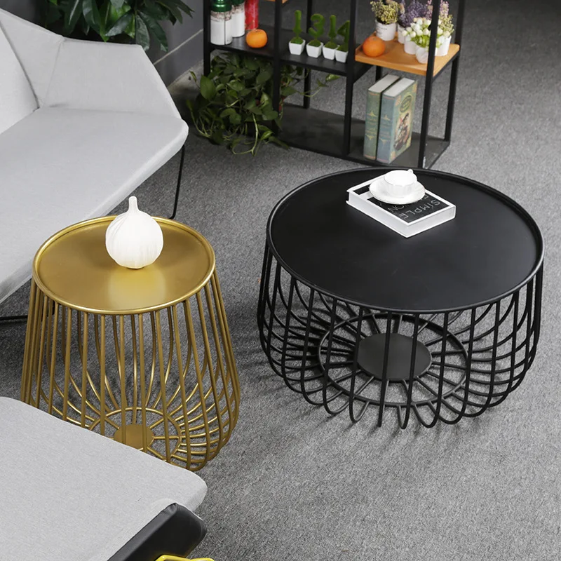 

Nordic simple wrought iron coffee table household living room pumpkin golden bird cage side office reception round