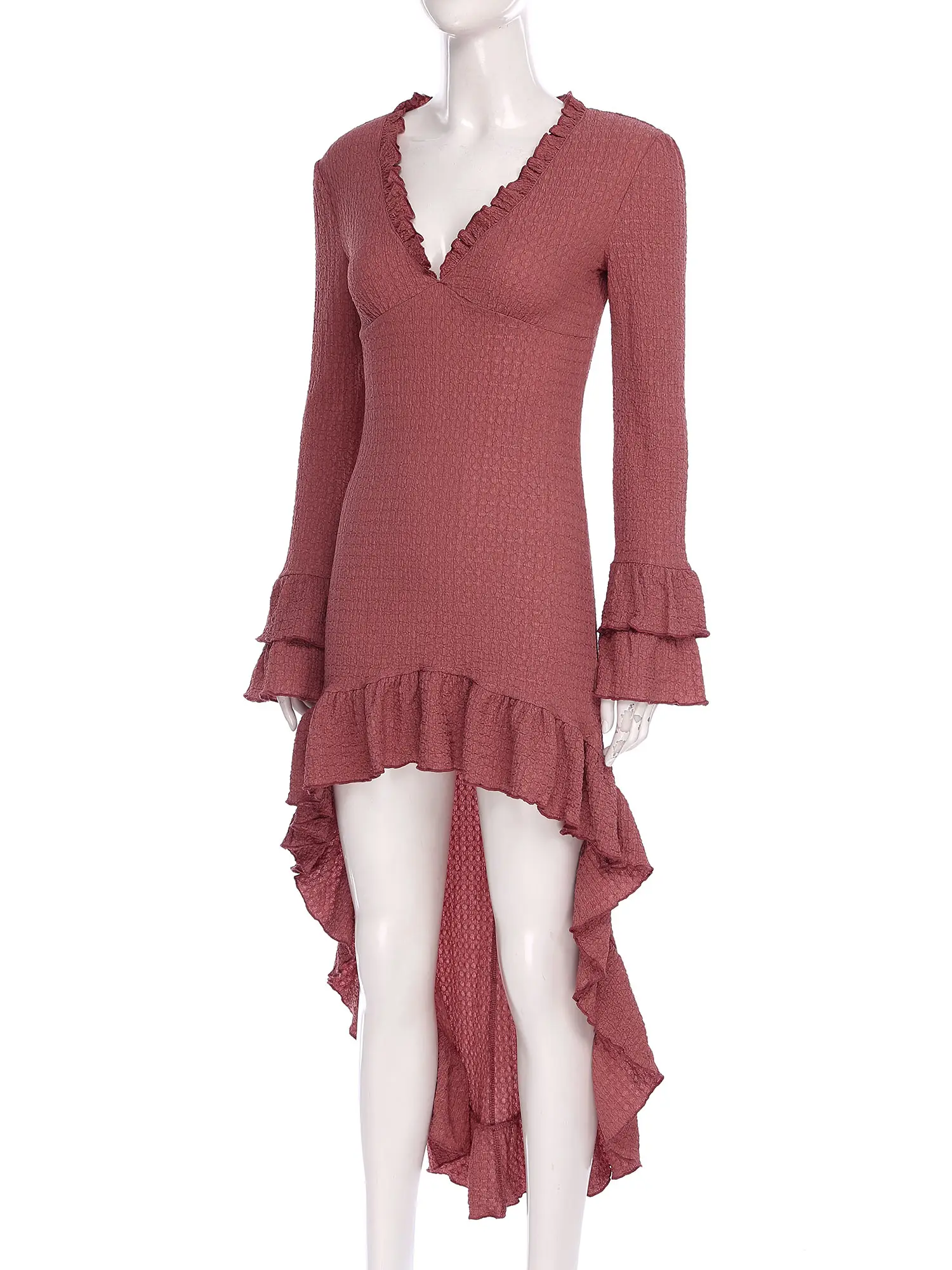 Spring Autumn Women's Dress Ethnic Retro Solid Ruffle Irregular Dress Long Sleeve Boho Maxi Dress Cocktail Evening Party Gown