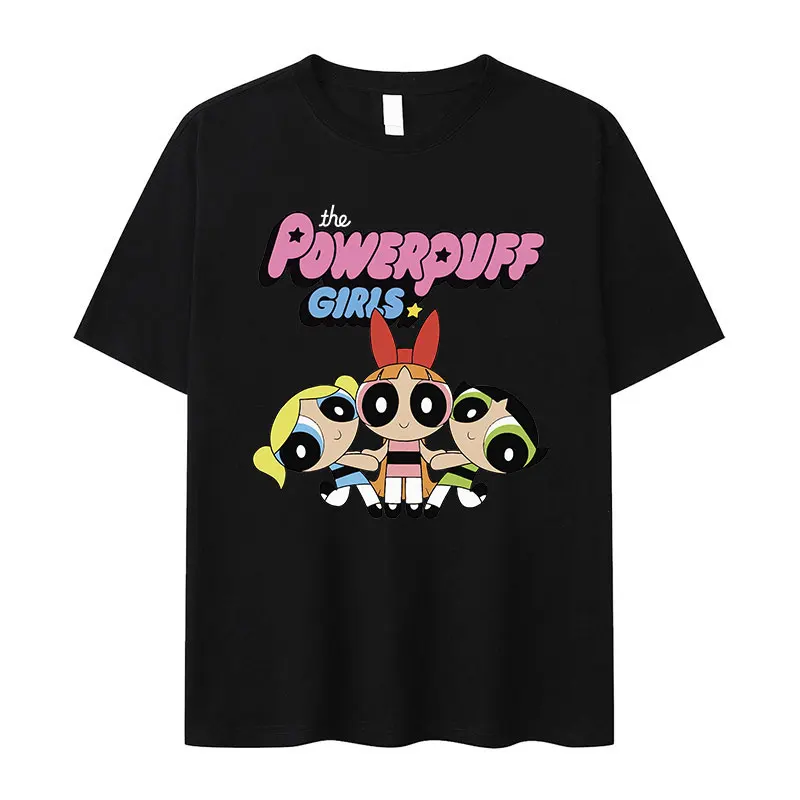 Cute Power Puff Girls Trio Print Graphic T Shirt Men Women Fashion Kawaii Clothing T-shirts Casual 100% Cotton Oversized T-Shirt