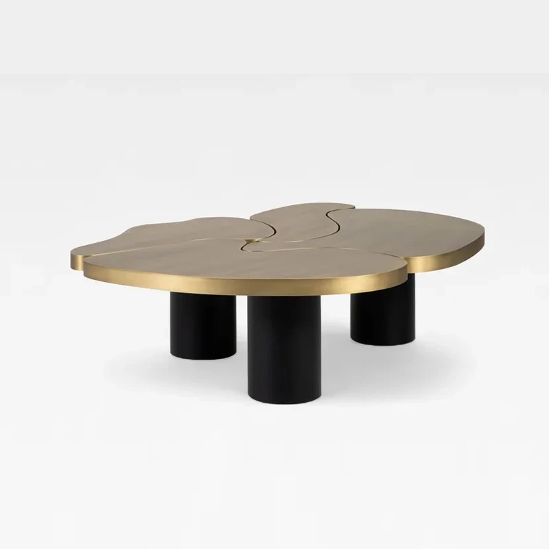 Coffee table living room stainless steel base, irregular center table metal legs sofa side table set