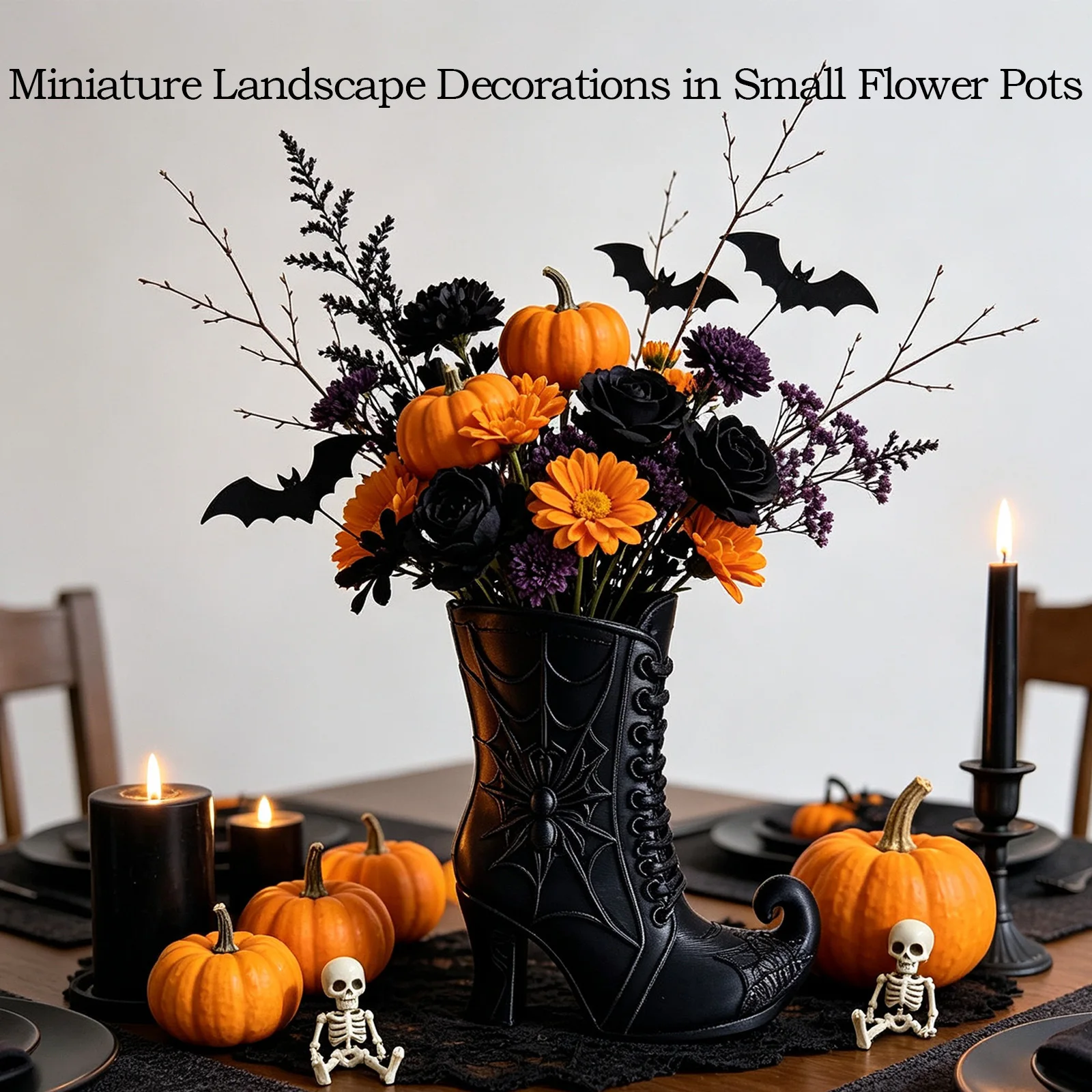 Creative Halloween gift retro makeup brush storage rack, pen holder, Gothic witch boots spider web 3D printing design