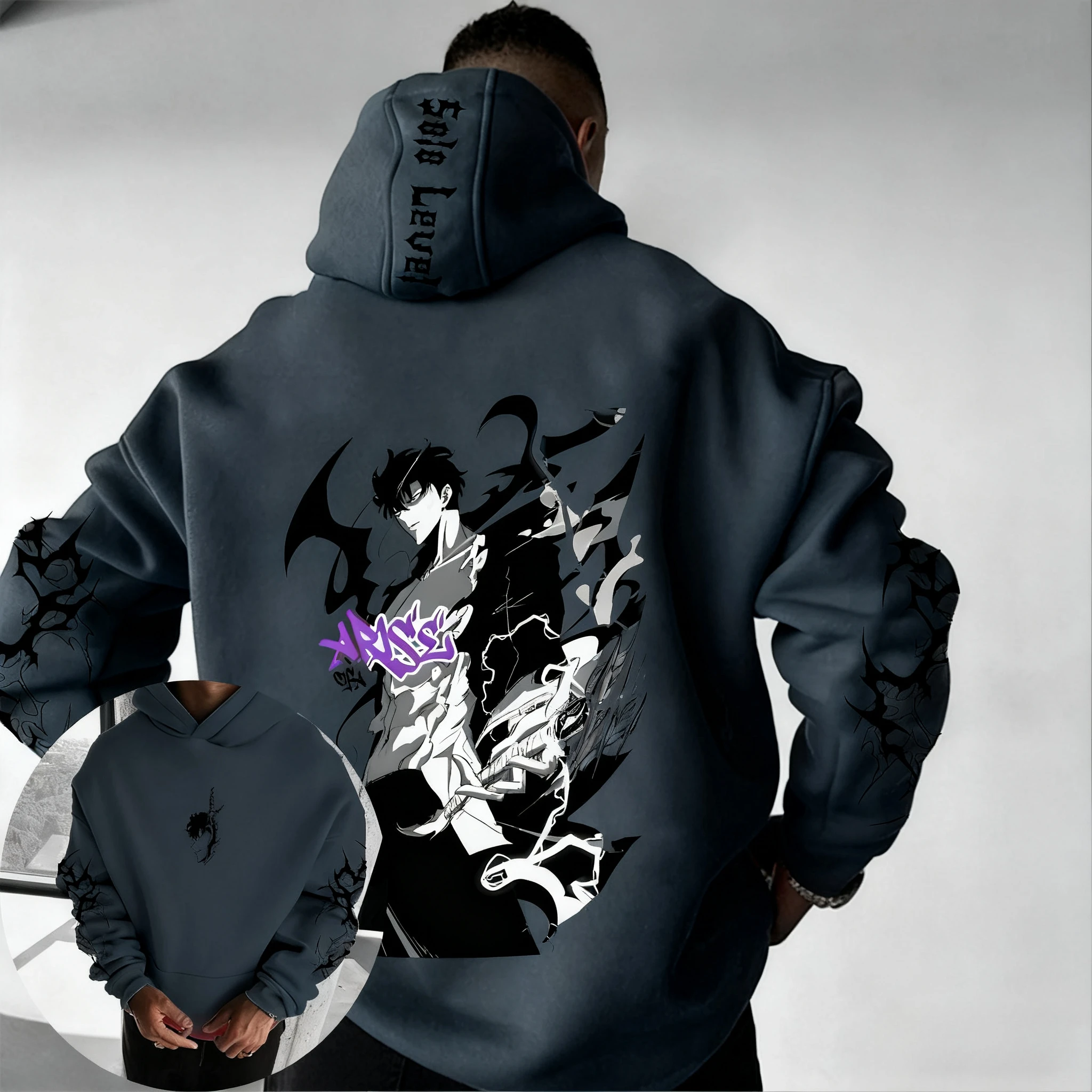 سولو التسوية أنيمي المشاركة ذات العلامات التجارية هوديي 2025 الرجال والنساء الخريف/الشتاء جديد الشارع الهيب هوب Y2K فضفاض عادية الوالدين والطفل