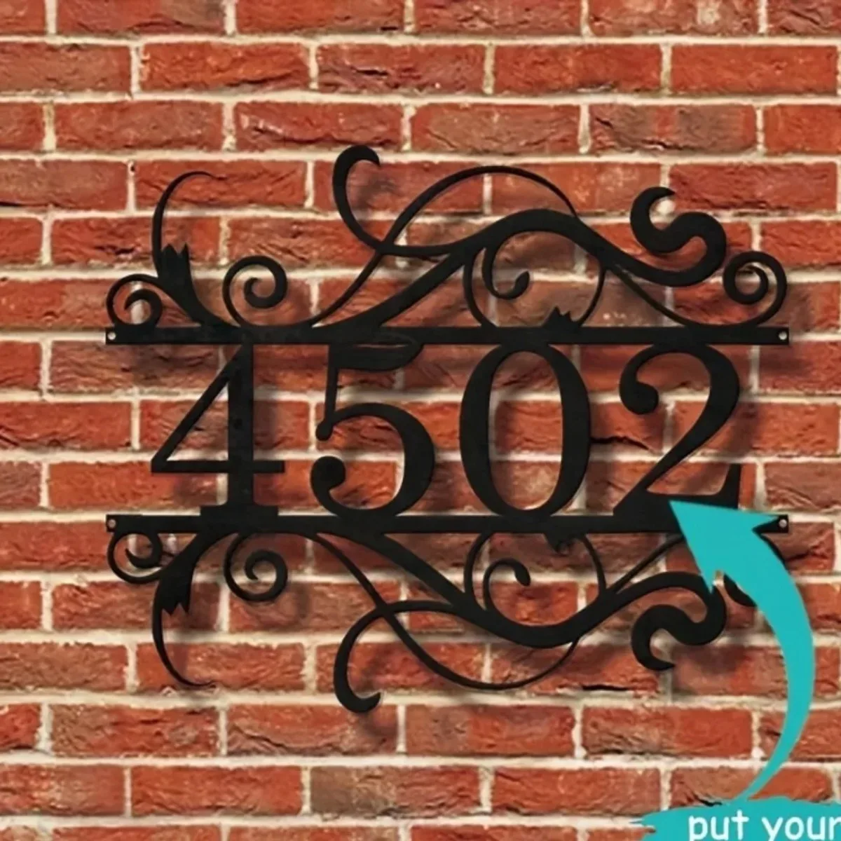 Custom Boho Metal Address Plaque | Personalized with Name & Number | Durable Iron Sign | Suitable for Front Door