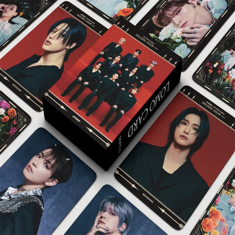 55pcs/set ATEEZ Album GOLDEN HOUR : Part.2 Collector Card LOMO Card Ice On My Teeth Postcard Photo Card Album Greeting Card San