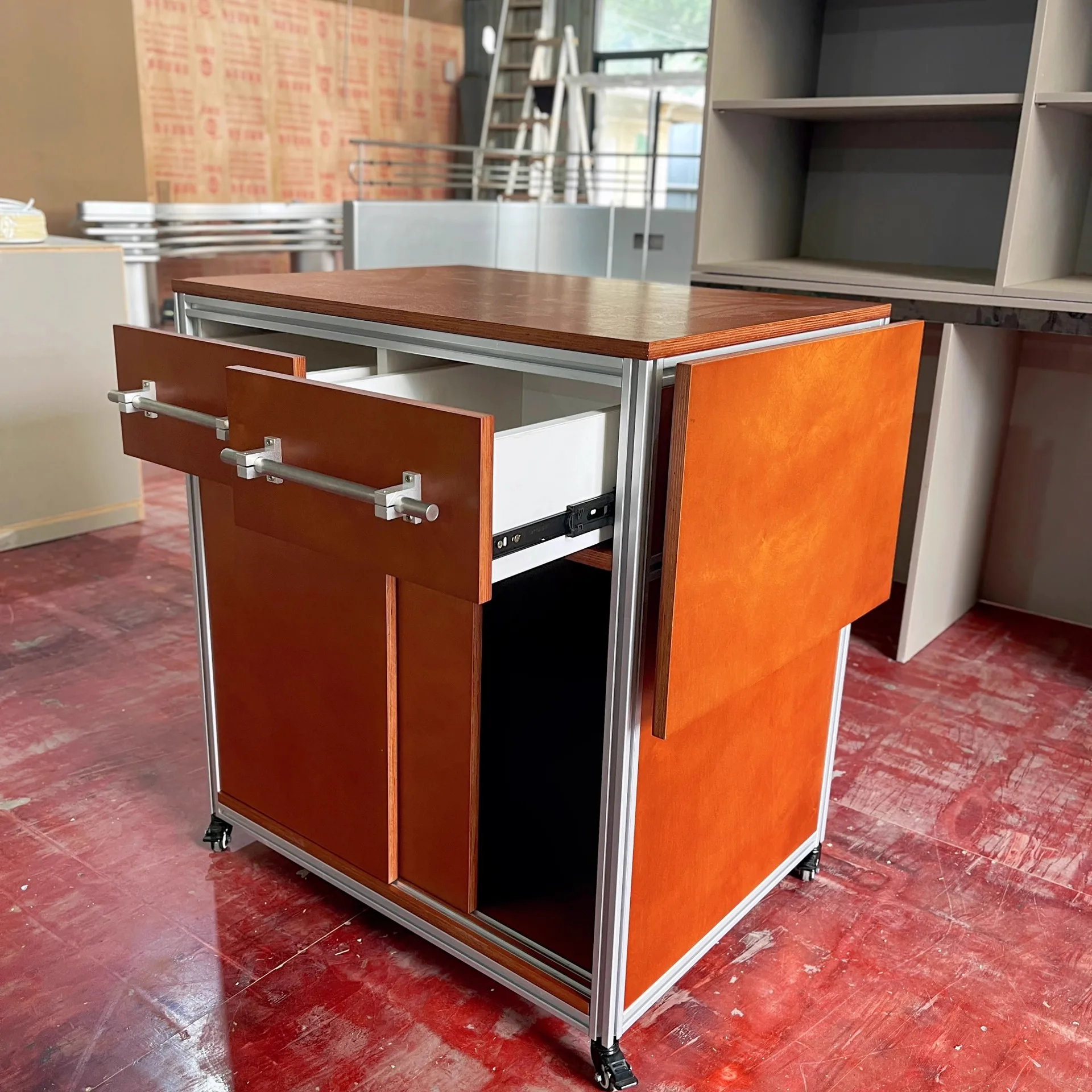 طراز العصور الوسطى، مقطع ألومنيوم، قابل للطي، خزانة، متحركة، أرضية #3