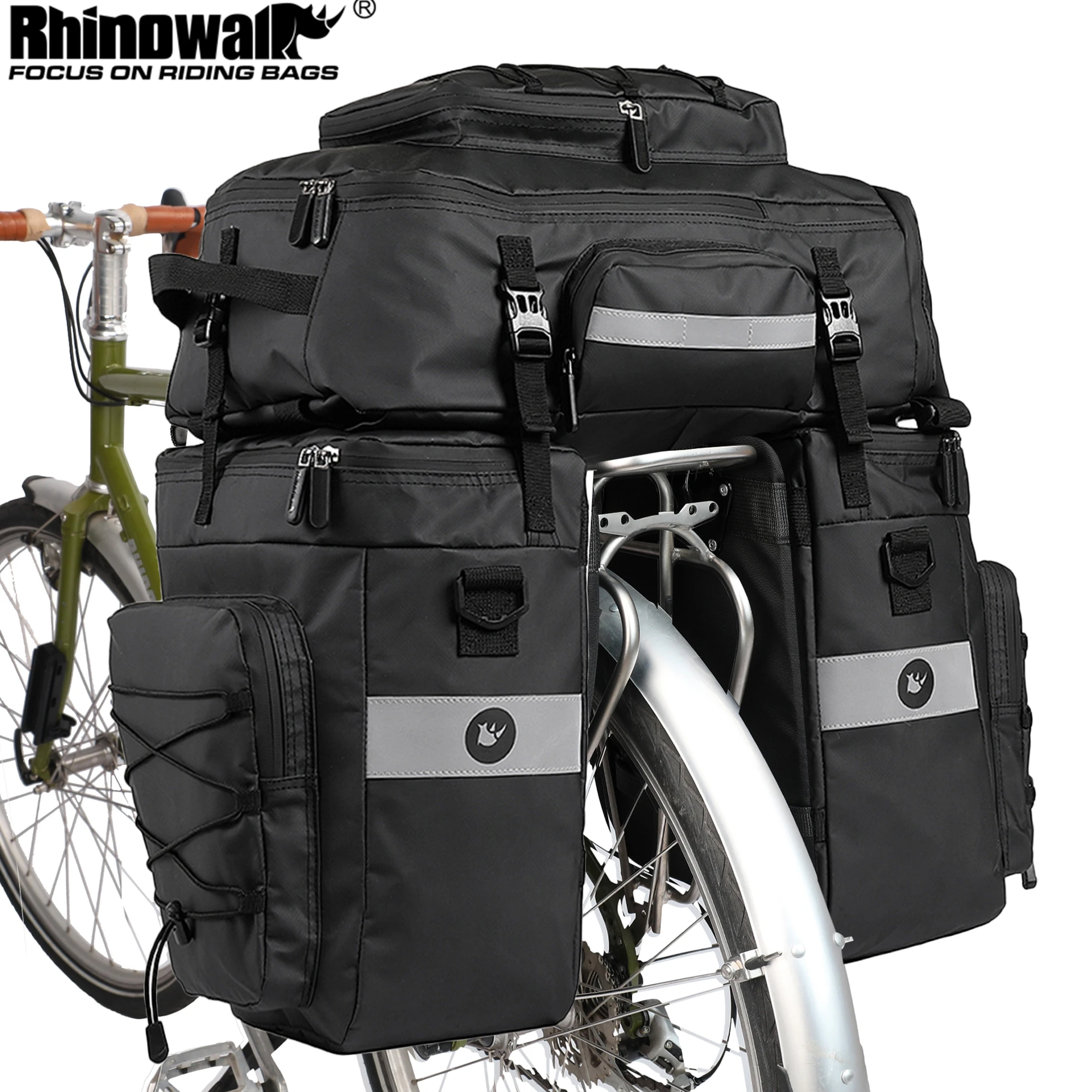 

Rhinowalk Bike Pannier Bag 65L Big Capacity Bicycle Double Side Bag 3 In 1 Waterproof Cycling Rear Seat Luggage With Raincover