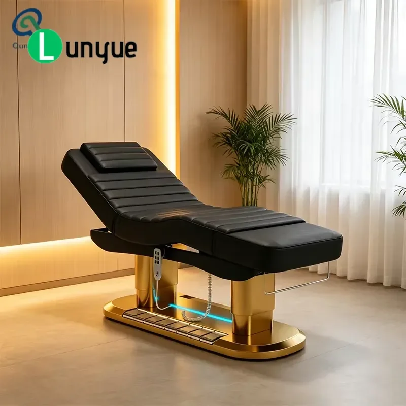 Modern Luxury Electric Facial Bed with LED Foot Control Black Spa Massage Table for Beauty Medical Clinic Professional