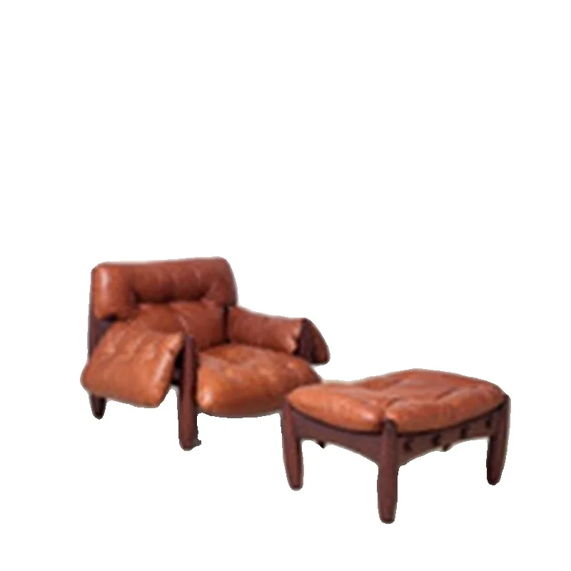 

Retro homestay solid wood sofa chair, living room balcony single footstool combination
