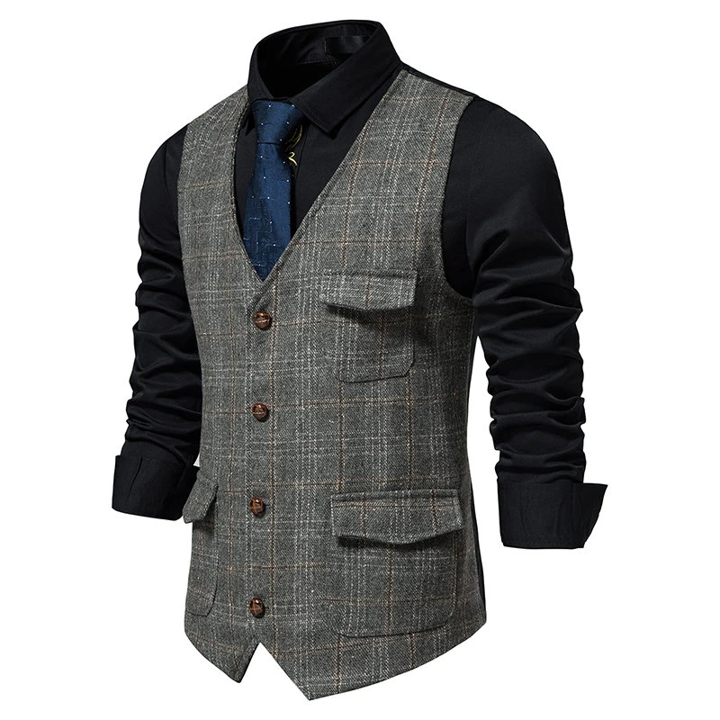 Vintage Men\'s Suit Vest Thick Flower British Large Tank Top Classic Plaid Business Waistcoat