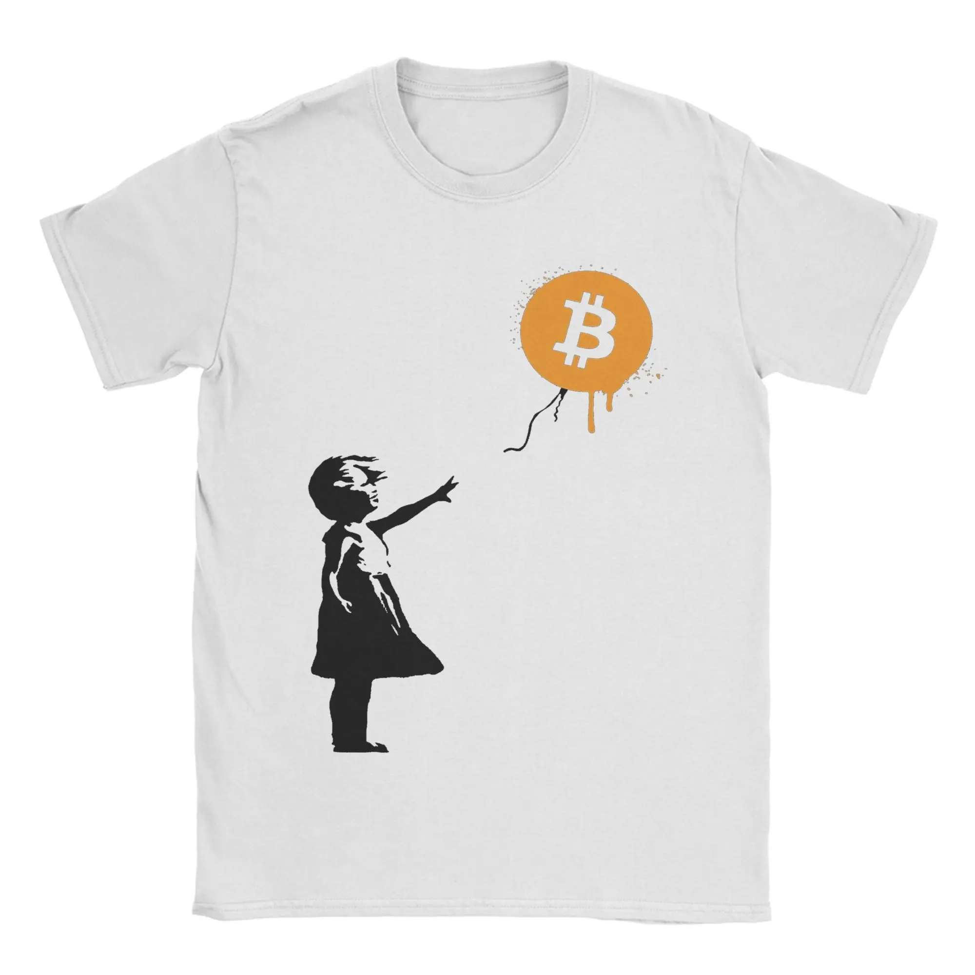 Banksy Balloon Girl Bitcoin Spray T Shirts Men's  100% Cotton Fashion for Male T-Shirts  Short Sleeve Clothing Graphic Printed