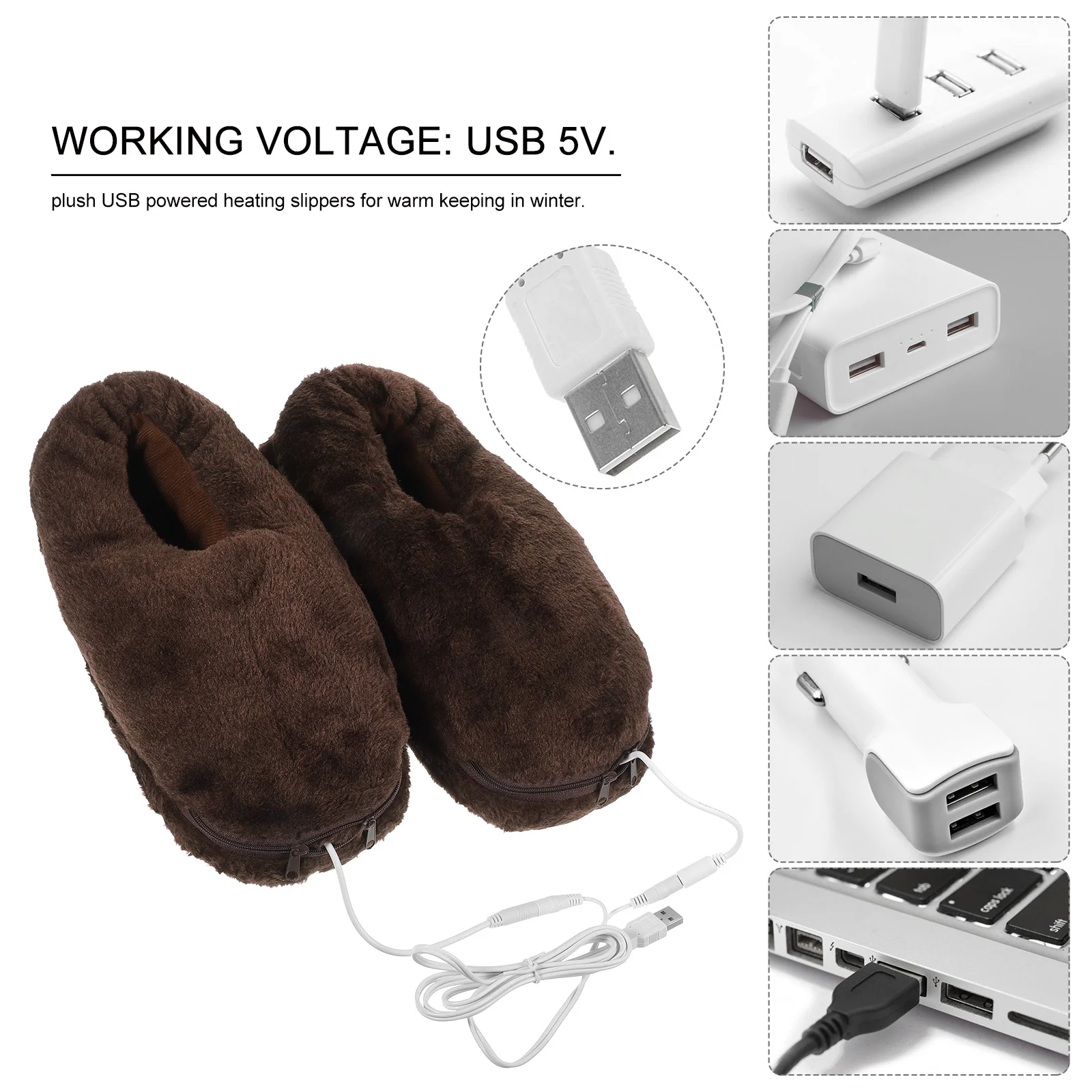 1 Pair of Warm Keeping Plush USB Heating Slippers Electric Heated Up Shoes Winter Shoes (Coffee) USB Foot Warmer