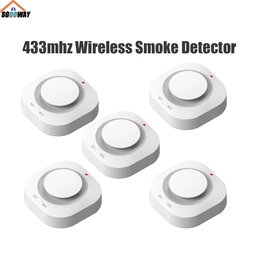 433Mhz Wireless Fire Smoke Alarm Photoelectric Sensor Detector Monitor Home Security System for Family Guard Office 1-5 PCS