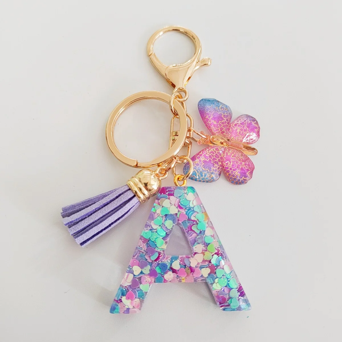 Llavero con Flecos de Mariposa de Moda, Llavero con Letras de la A a la Z, con Lentejuelas y Pegamento, Accesorio para Bolsos de Mujer, Regalo para Estudiantes