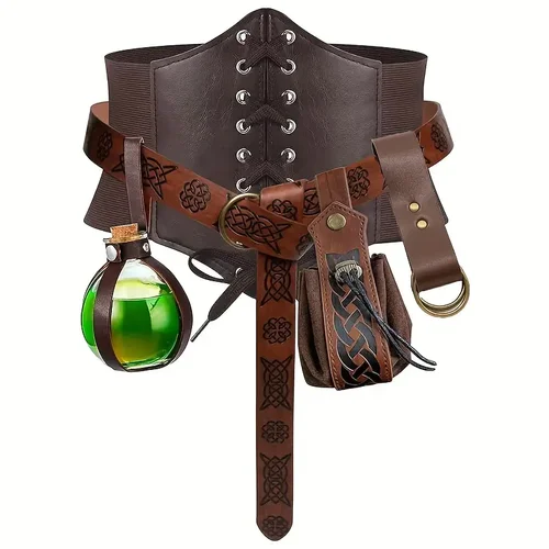 Conjunto de disfraz renacentista de 6 uds., bolsa con cinturón, riñonera, botella de poción de corcho, accesorios para fiesta de disfraces de Halloween LARP