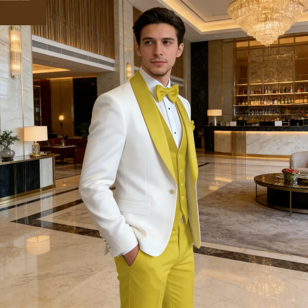 

Мужской индивидуальный смокинг-тройка с шарфовым воротником, костюм для свадьбы, для жениха, для торжественных мероприятий, блейзер, Terno Masculino