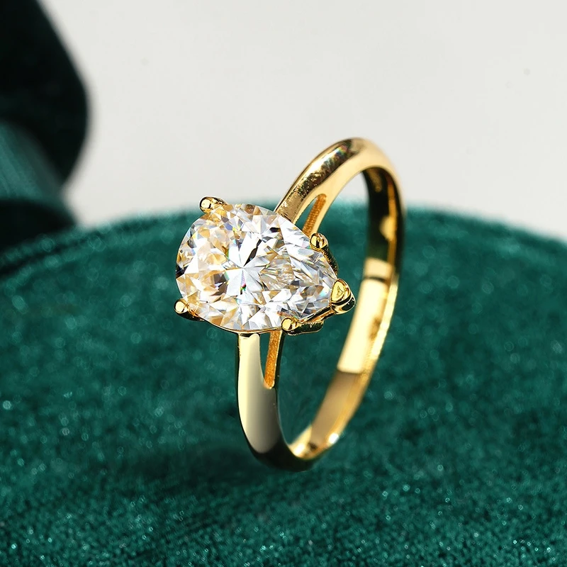 النساء المشاركة 18K الذهب الزفاف الفرقة 2CT الكمثرى مويسانيتي الماس زوجة عيد الحب خواتم فتاة صديق هدية عيد ميلاد مجوهرات #4