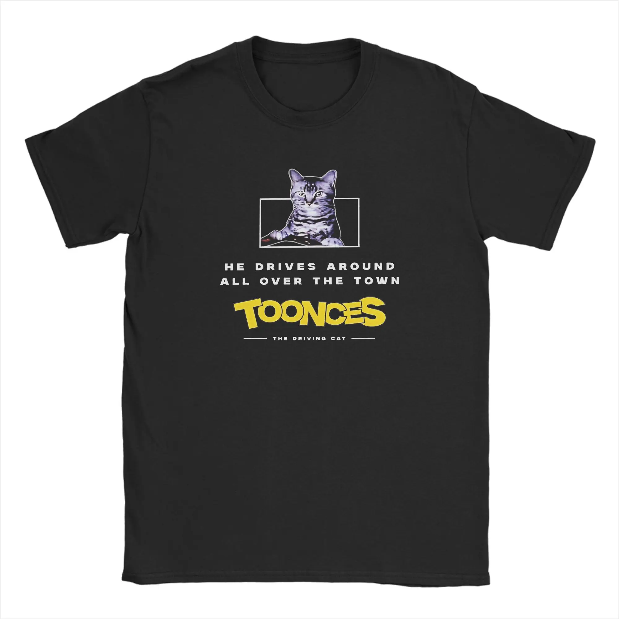 

Toonces the Driving Cat T-Shirt for Men Humorous Pure Cotton Tee Shirt Round Neck Short Sleeve T Shirt Unique Tops