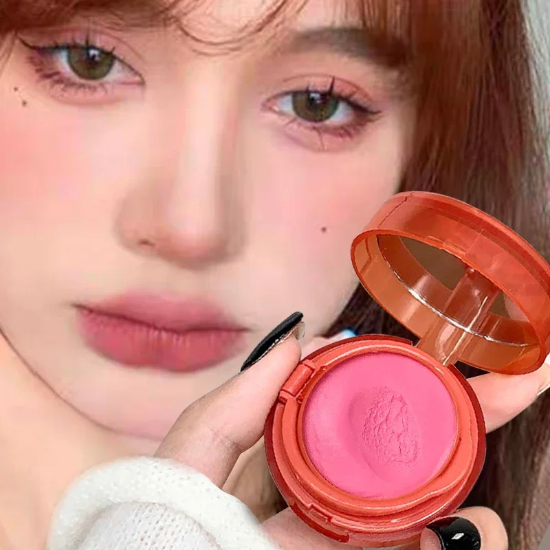 Cushion Blush with Powders Puff Monochrome Mud Blusher Matte Natural Cheek Tint Expanded Shrink Cheek Long-Lasting Tender Look