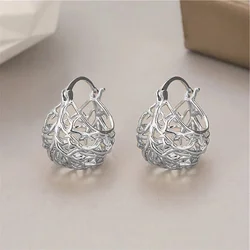 Huitan Newly Designed Bird Nest Shaped Hoop Earrings for Women Hollow Out Ball Modern Lady's Earrings Chic Accessories Jewelry