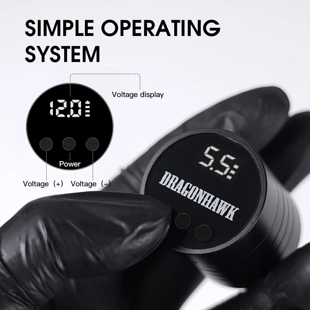بطارية وشم لاسلكية من Dragonhawk، شحن سريع، اتصال RCA، شاشة LCD قابلة لإعادة الشحن، بطارية إمداد طاقة الوشم #4