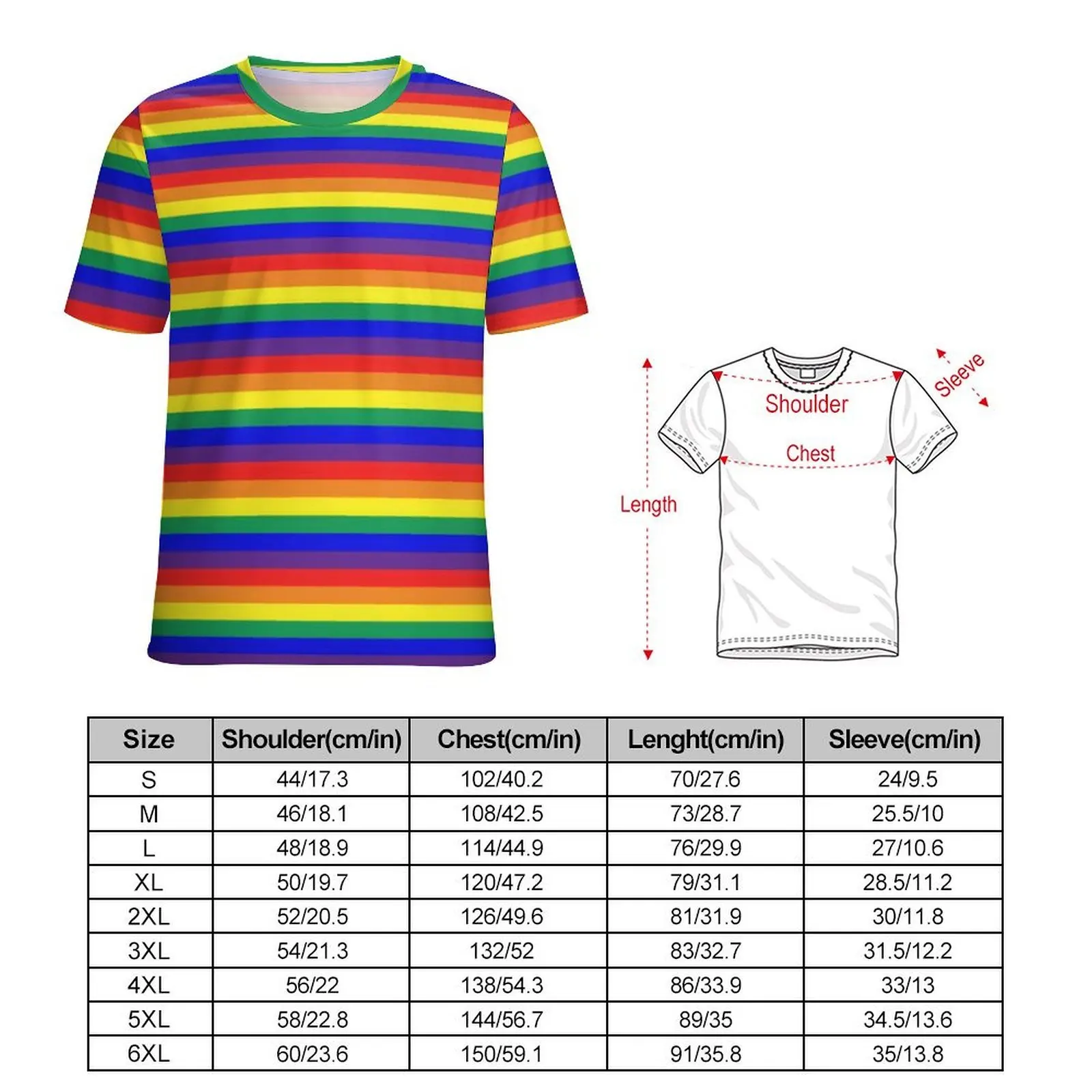 Man Rainbow Stripes T-Shirt Classic Bright Pattern Retro T-Shirts Short Sleeve Pattern Tshirt Wholesale Summer OversizedTop Tees