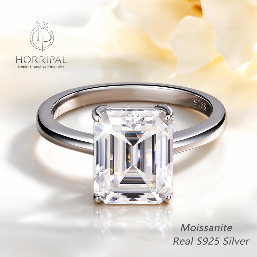 HORRIPAL 4CT Emerald Cut Moissanite Ring with GRA Certified 925 Sterling Silver Rings for Women Anniversary Band Luxury Jewelry