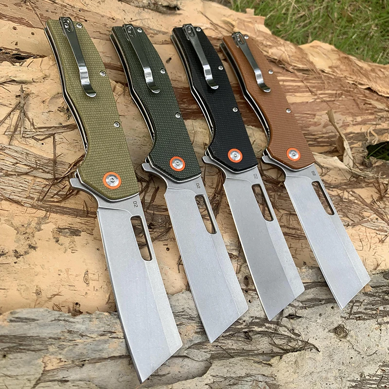 GT955 Pocket Folding Knife D2 Steel Flipper Knife Micarta Handle Camping EDC Fishing Hiking Tools With Clip