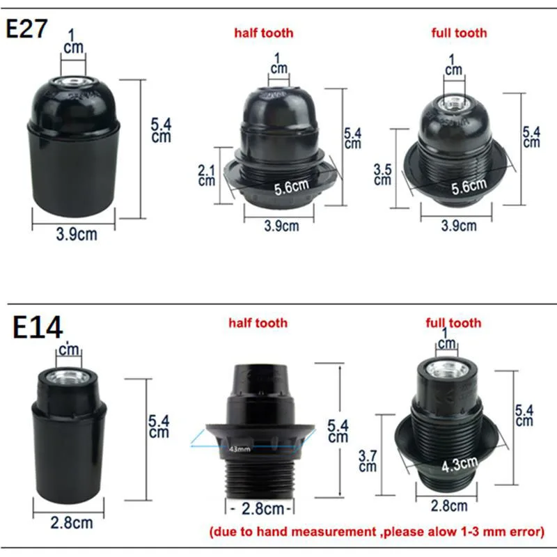 4A 250v E27 E14 half full tooth Screw Lamp Bulb Base power socket Plug black electric converter light Pendant cap Holder E27 q1