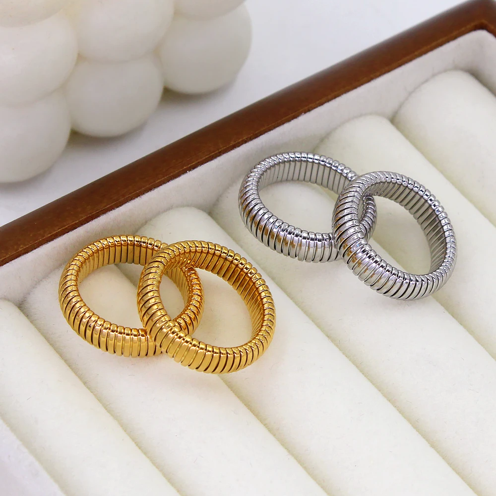 USENSET 6mm Thick 18K Gold Plated Stainless Steel Elastic Ring Fashion Custom Women Wrist Accessories Rust Proof