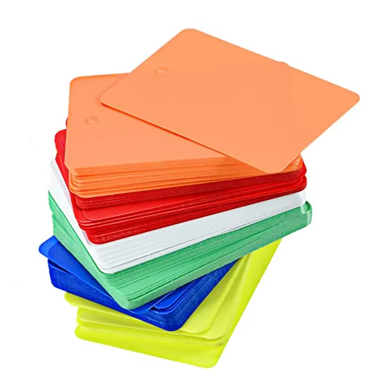 Etiquetas de PVC Multicolor mate, tarjetas colgantes impermeables de plástico para ropa, joyería transparente con agujero, embalaje de exhibición,