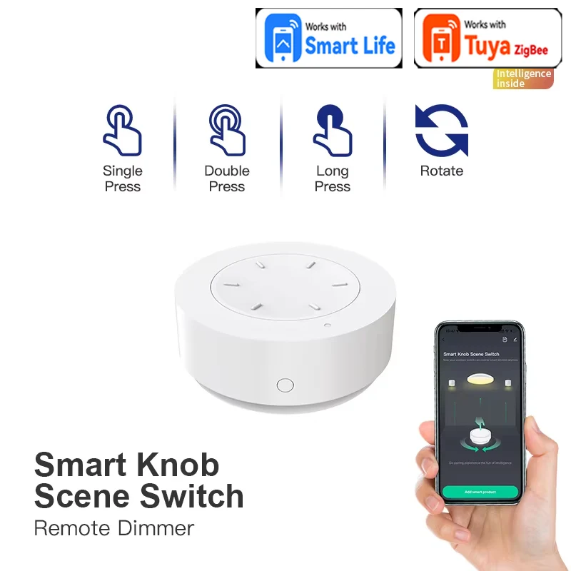 Works with Tuya ZigBee Smart Knob Switch Wireless Scene Switch Button Remote Dimmer Battery Powered Automation for Smart Life AP