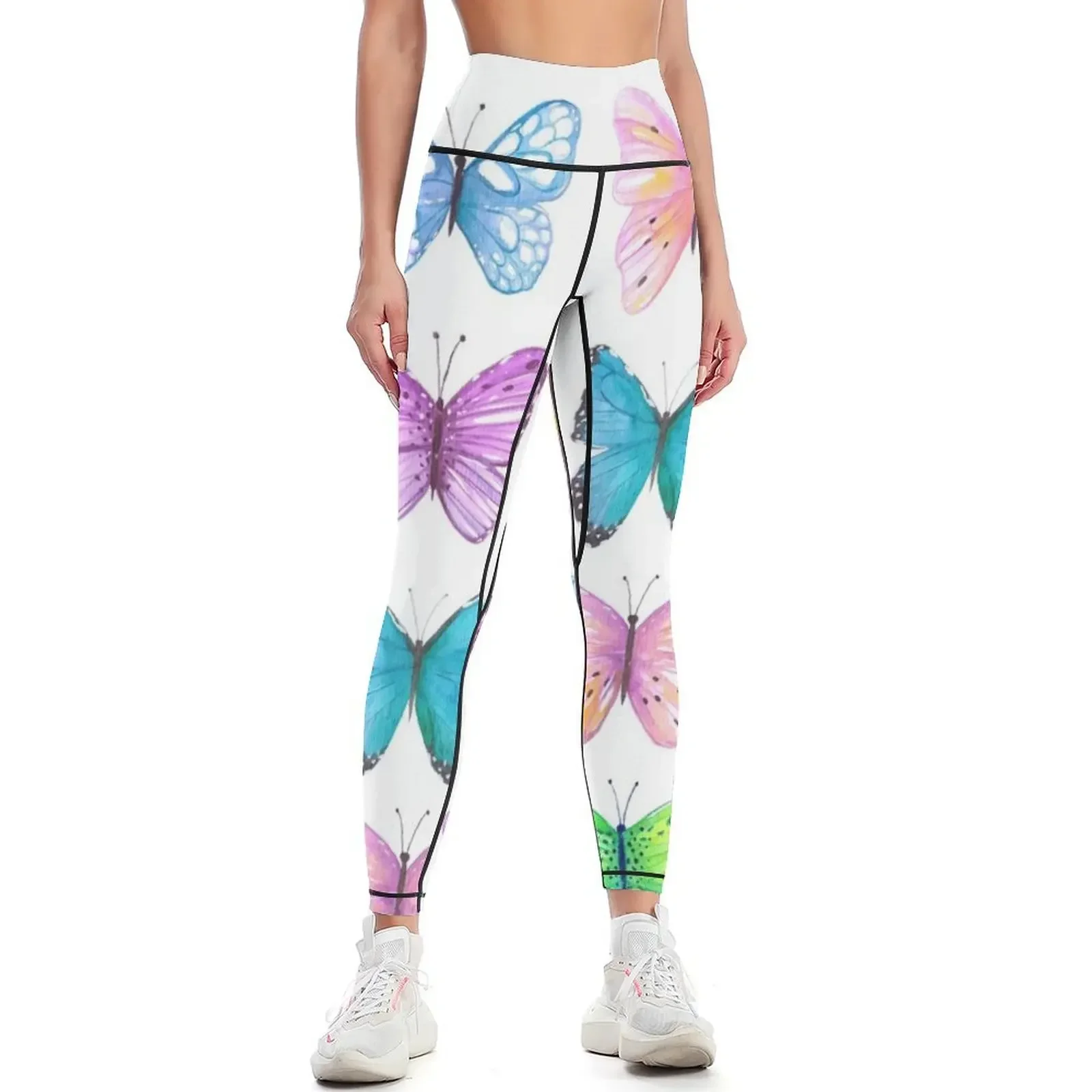 

Watercolor vibrant butterflies Leggings Women's high waist gym pants gym clothing sport set Womens Leggings