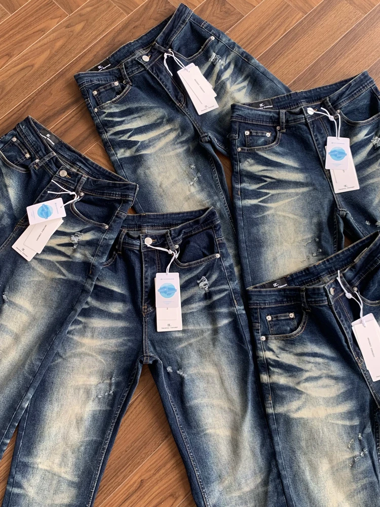 

Retro American Vintage Washed Men's Jeans Micro Flared Elastic Denim Pants Long Trousers Casual Wear Autumn Season