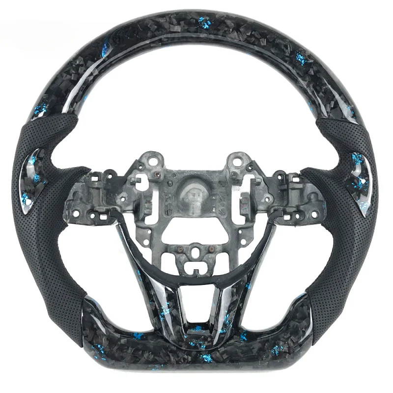 For Mazda Custom Light Blue Powder Forged Carbon Fiber Black Perforated Leather Steering Wheel | Axela/CX5/CX8/CX4