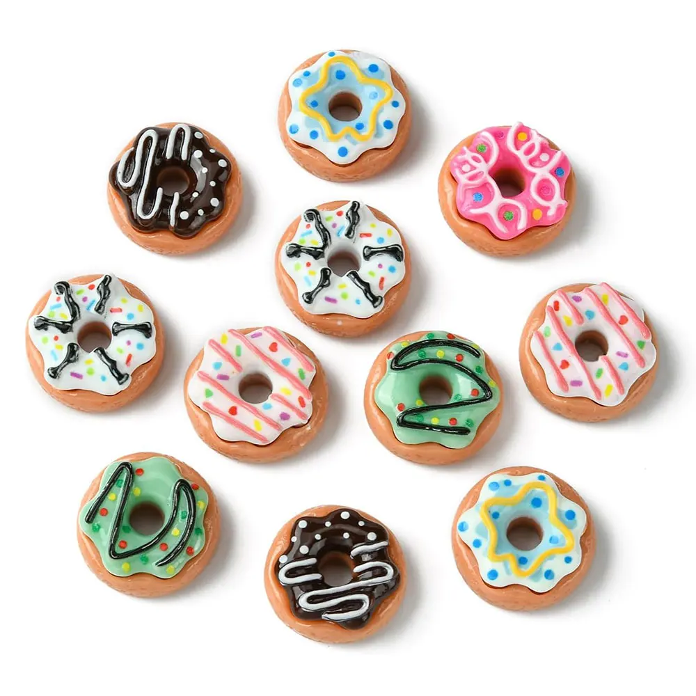 6/12pcs Mixed Resin Donuts Miniatures, Flatback Charms Embellishments for DIY Craft Projects Home Decor Supplies