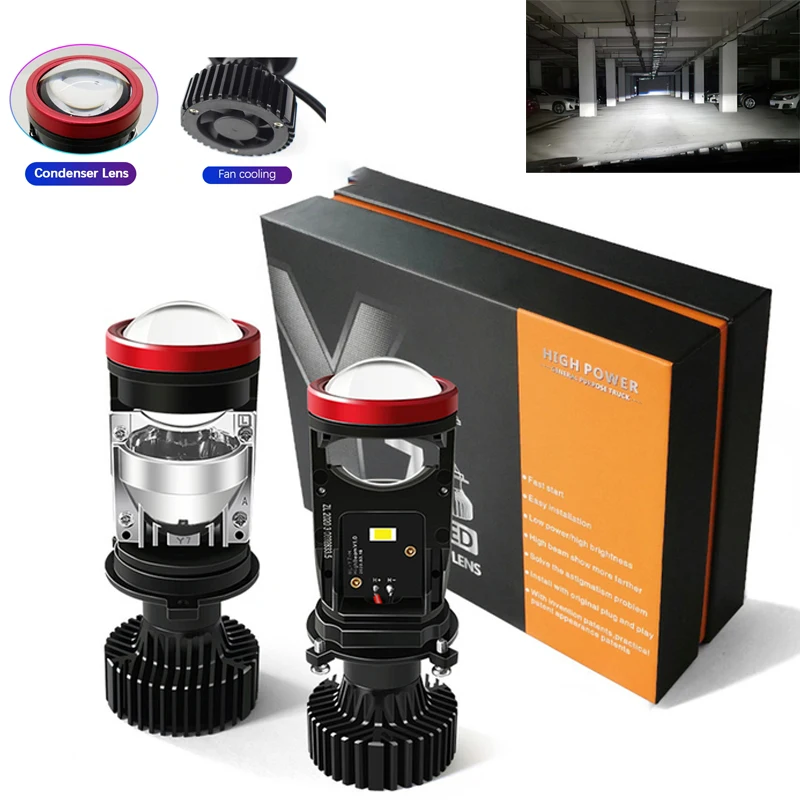 

Canbus H4 LED Projector Mini Lens Auto Conversion High Beam Low Beam 120W Turbo Fan Car Light Lamp H4 LED Headlight Bulbs Kit