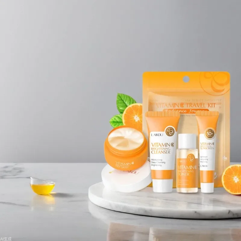 LAIKOU Vitamin C Skin Care Sets Face Cream Facial Cleanser Essence Spf 50+ VC Sunscreen Moisturizing Toner Face Skin Care Kit